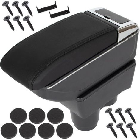 Accoudoir - Pour Dacia Duster II 2017 - Compartiment De Rangement - Éco-Cuir Noir - Kit Installation Inclus