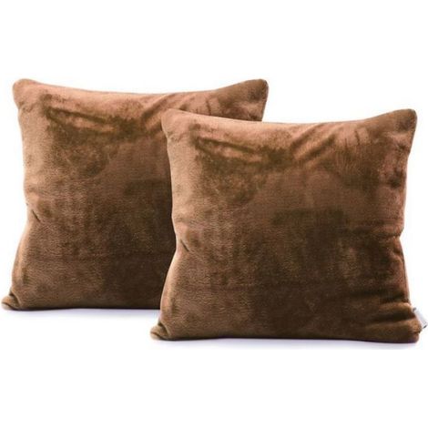 Decoking - CUS/MIC/BRO/45X452 - Lot de 2 taies d'oreiller 45 x 45 cm en Microfibre avec Fermeture eclair Marron Chocolat (1/2)