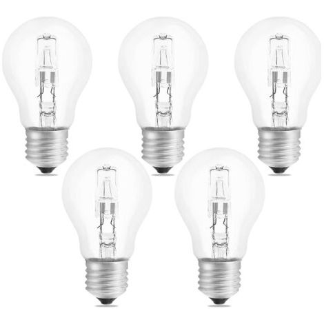 Ampoule Halogène E27 A55 42W Dimmable, AC220-240V, 650LM Blanc Chaud 2700K, Transparent Ampoule Globe E27 Halogene pour Plafonnier, Lampe de bureau, Applique, Lampadaire, Lot de 5