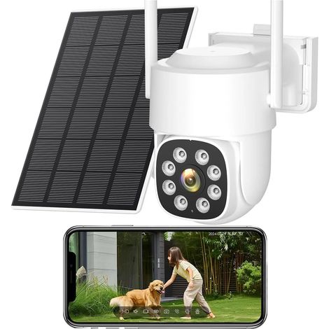 Caméra de Surveillance extérieure PTZ sans Fil HD 4MP, alimentée par énergie Solaire, avec Batterie intégrée et Longue durée de Veille.(2MP Add 64GB Card) (1/5)