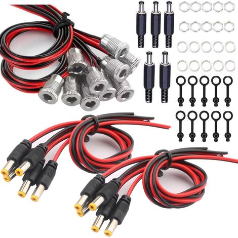 10 Paires 5.5mm x 2.1mm DC d'alimentation Connecteur,DC Pigtail Cable,5.5mm x 2.1mm Connecteur DC, connecteur Montage sur Panneau pour Vidéo Surveiller CCTV Caméra Câble (1/5)