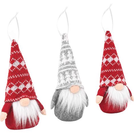Set de gnomos de Navidad sentados 3 uds. Rojo y Gris 10 x 18 cm vidaXL (1/5)
