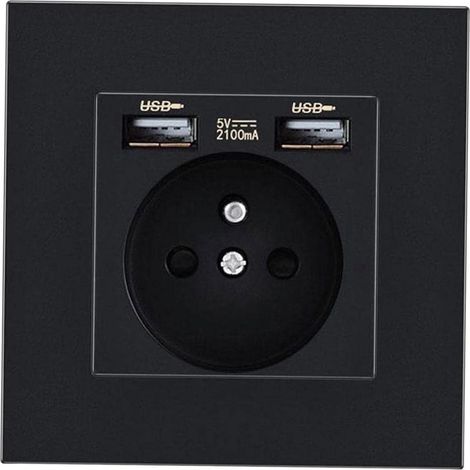 Prise Murale, Prise Electrique Murale avec Double USB 16A, Prise Encastrable Noire avec 2 Ports de USB Pratique et Manialble (1/2)