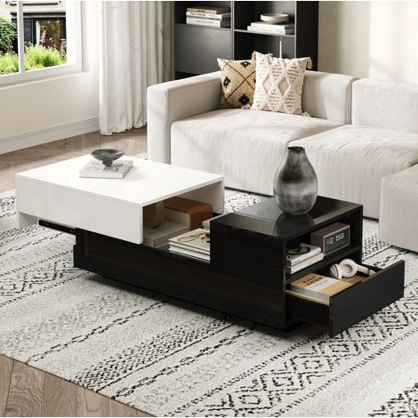 Tavolino 100x50x38 cm in pannelli di legno bianco e nero con contenitore FloraGrace (1/5)