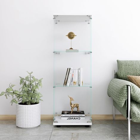 Vitrine en Verre - Armoire de Collection Moderne en Verre à Trois Couches avec Porte - Verre trempé Vitrine de Collection - Blanc