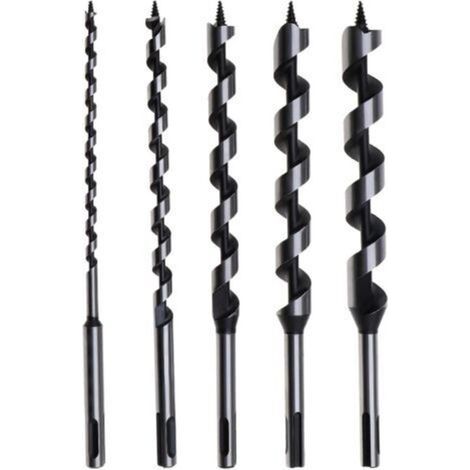 Lot de 5 forets hélicoïdaux avec tige SDS Plus pour le travail du bois 230 mm 6/10/14/18/20 mm (1/5)