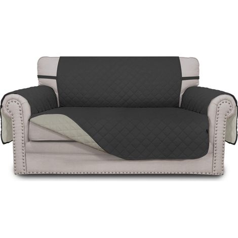 Housse de canapé réversible résistante à l'eau avec Sangles élastiques pour Animaux de Compagnie, Chiens, Chats Causeuse, Gris foncé/Beige (1/5)