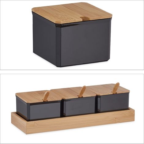 Set di 3 barattoli per spezie con cucchiai design moderno cucina 11 x 30 x 13 cm in vetro trasparente 130011868