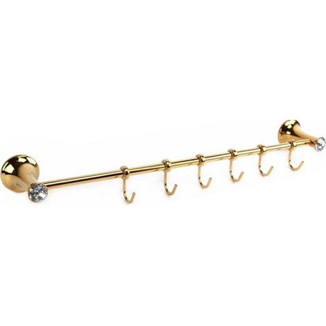 TrAdE Shop Traesio - Porta Asciugamani 6 Ganci Supporto Arredo Bagno Casa Cucina Dorato Oro Dgo-100 - (1/2)
