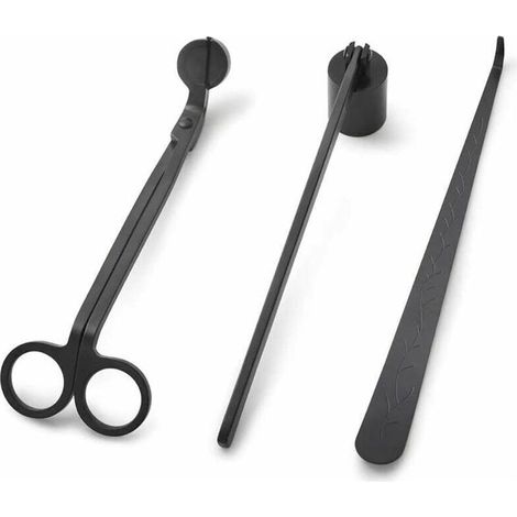 3PCs Bougie Éteignoir Kit d'outils en Acier Inoxydable Con Éteignoir a Bougie, Tondeuse de Meche et Dipper de Mèche (Noir) (1/4)