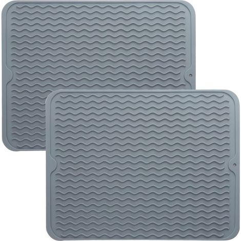 Ensemble de deux tapis de vaisselle en silicone - tapis d'égouttage de cuisine résistant à la chaleur et polyvalent (1/5)