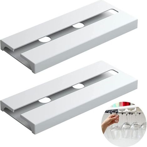 2 Pièces Porte-Verre à Vin, Porte-verres à Pied, Support Verre à Vin Deux Rangées, Support à Verre à Vin Suspendu, Verres à Pied Suspendu Support, pour Cuisine, Maison, Bar, Étagères, Restaurant(Blanc (1/5)