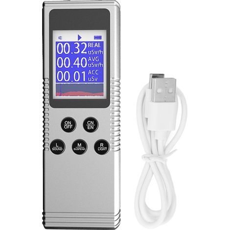 Compteur Geiger Précision β γ Rayons X Stylo Pince Clip Détecteur Numérique Radiations Alarme Sonore Lumineuse 5V 1A Argent Blanc (1/5)