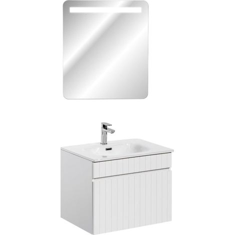 meuble vasque à encastrer + miroir LED - 60 cm - Emblematic White - Livraison gratuite