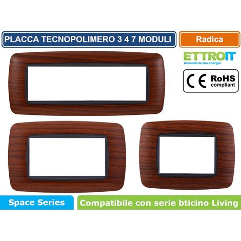 Ettroit placca compatibile Bticino Livinglight 4 moduli plastica bombata colore radica - LN88403 (1/4)