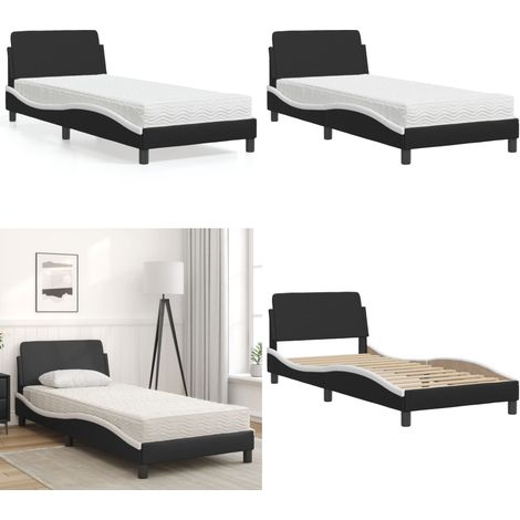 Bett mit Matratze Schwarz und Weiß 90x200 cm Kunstleder - Schlafzimmer Möbel - Doppelbett - Boxspringbett - Gästebett - Bettenrahmen - Home & Living (1/5)
