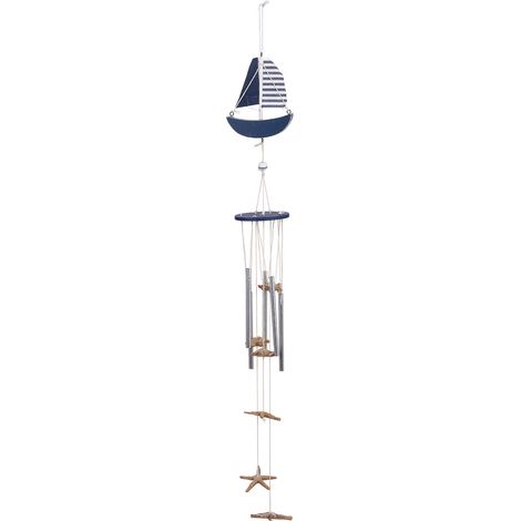 Movil de viento de madera azul 10x8.5x80h cm