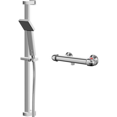 Bullet Polished Chrome Thermostatic Bar Valve Mixer Shower with Thames Shower Slide Rail Kit (1/5)