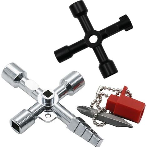 2 Pièce Clé Universelle Triangle Multifonction 4 Voies, Clé Universelle Multifonctionnelle pour Armoire Électrique pour Compteur Eau Radiateurs Compteurs Gaz Ascenseurs Coffret Electrique (1/5)