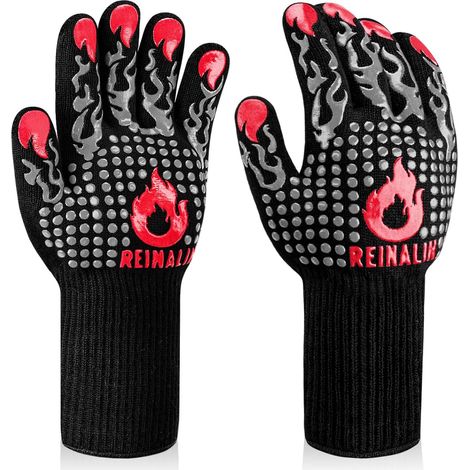 Gants de Barbecue, Gants de Four Résistant à la Chaleur jusqu'à 500°C Gants de Gril de Cuisson en Silicone Antidérapants (L/XL/XXL, Gris)