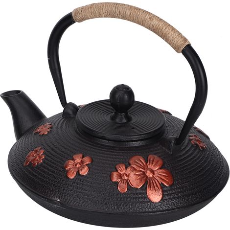 Théière classique en fonte rouge à motif cerises orientales (0,9 L) (1/5)