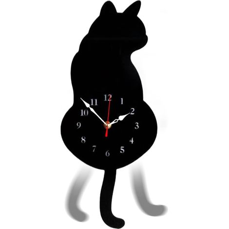 Horloge Murale Esthétique Décoration Maison Multifonctionnelle Décoration Horloge Chat Acrylique Avec Queue Balançante Pour Mur Pour Salon Dortoir Appartement (1/5)