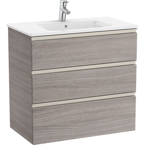 Pack Unik mueble base de 3 cajones + lavabo central THE GAP - ROCA Color: Roble City texturizado - Medidas: 805x460x763 mm