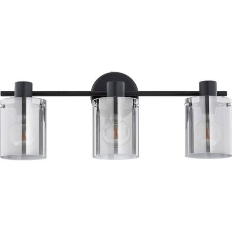 Alfa ESSENT Modern Matte Black Triple Wall Sconce Light, 3x E27 Socket (max 15W), Metal & Glass Indoor IP20, Dimmable with Suitable Bulbs, 77cm for Hallway Bedroom Living Room