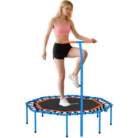 Trampoline de fitness avec poignée réglable, stable et silencieux, idéal pour l'intérieur, en acier, couleur bleue (1/5)