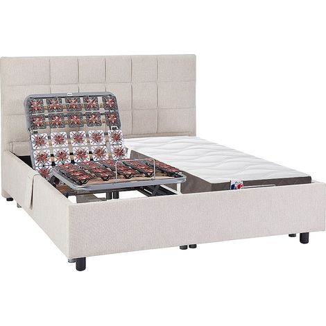 Lit électrique de relaxation déco tout plots + matelas 100% latex 3 zones - 2 x 70 x 190 cm - Tissu - Beige - JOFAR de YSMÉE