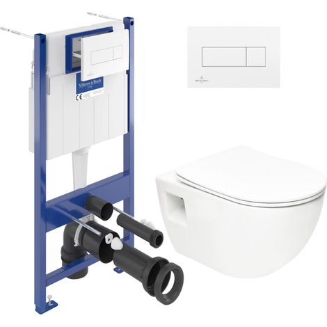 Villeroy & Boch – Pack WC suspendu sans bride – Bâti-support ViConnect Pro – Abattant SoftClose – Plaque blanche – VICONNECTPROJECT2 (1/5)