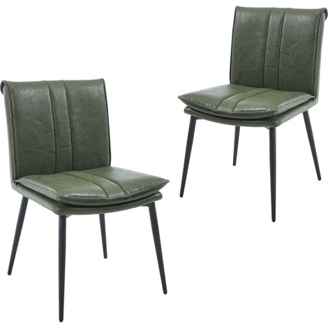 Wahson Dining Chairs 2Pcs in PU Leather Modern Industrial Kitchen Chairs with Backrest for Living Room Restaurant, Green
