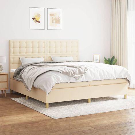 Sommier à lattes de lit avec matelas Crème 200x200 cm Tissu (1/5)