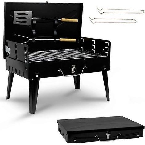 Barbecue portable au charbon de bois MASTER COOK, kit de barbecue pliable facile à transporter, mini barbecue de table pour le camping, la terrasse et les pique-niques, 43,4 cm x 27,4 cm x 6,4 cm (1/5)