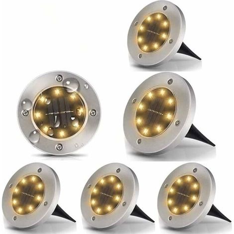 Lampadaire solaire d'extérieur en acier inoxydable (8 LED et 6 spots à lumière chaude), pour jardin, cour - AquaForge (1/3)