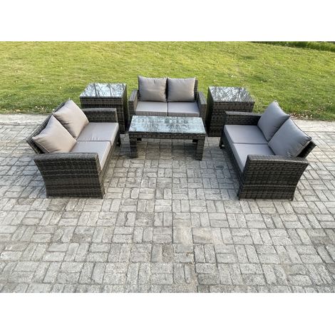 Fimous 6 PCS Mobilier de jardin extérieur ave Table basse Canapé deux places 2 Table d'appoint Gris foncé (1/5)