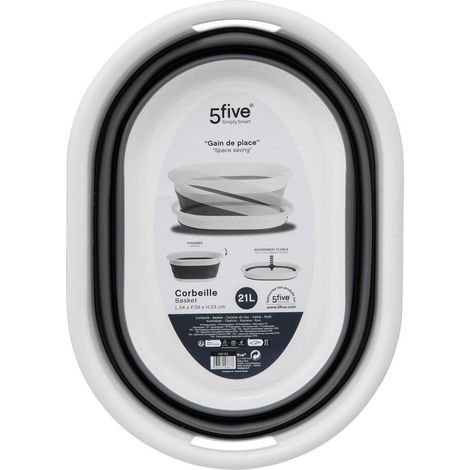 5Five Simply Smart – Corbeille à linge pliable 21l en polypropylène gris et blanc – Dimensions 54x39x23cm – Légère 0,86kg pour rangement efficace