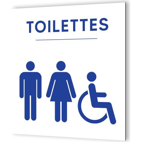 Pictogramme WC Trio - Plaque de porte en Dibond blanc - Pictogrammes bleus - 20x20 cm, épaisseur 3 mm, fixation multiple (1/5)