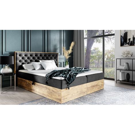 Boxspringbett Schlafzimmerbett DIONA 140x220cm Stoff Schwarz inkl. Bettkasten (1/4)