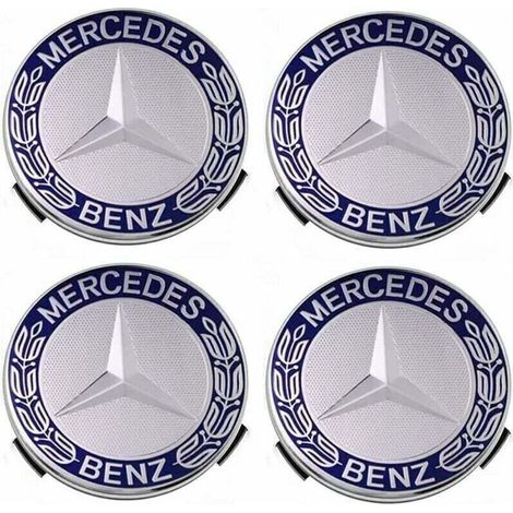 Lot de 4 cache-moyeux compatibles avec Mercedes Benz 75 mm - Bleu,TRIMEC