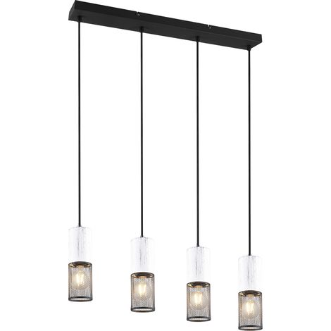 TOSH SOSPENSIONE 4 CILINDRI GABBIA METALLO NERO OPACO E LEGNO BIANCO ANTICO L. 65CM ATTACCO E27 (1/4)
