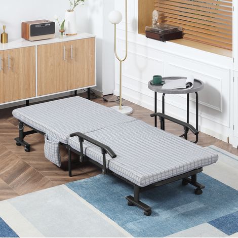 Lit pliant 190x76 cm avec roulettes acier gris HAVRYA (1/5)