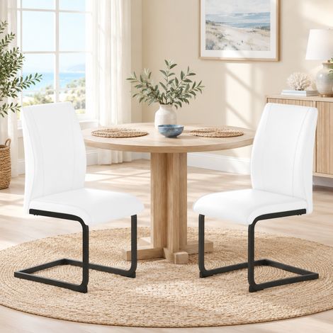 Chaise de salle à manger en cuir régénéré blanc, structure métal noir, dossier ergonomique et patins antidérapants – de FLORAGRACE pour votre salle à manger (1/5)