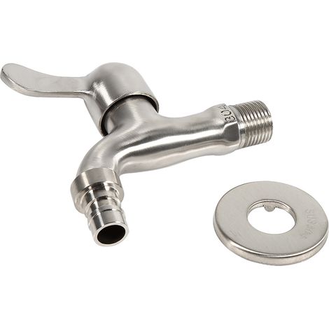 Robinet de cuve de machine à laver G1/2'' en acier inoxydable 304 chromé, robinet d'eau froide (bouche pointue) (1/5)