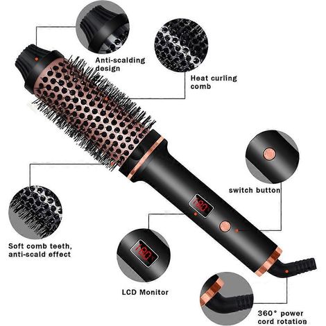 3-in-1 Ionen-Haarlockenstab, Glätteisen, beheizte Haarbürste, Stecker (1/5)