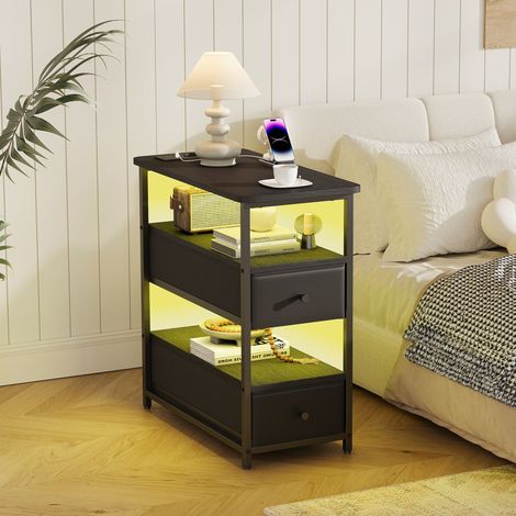Mesita auxiliar - 58 x 28 x 61 cm - 4 niveles con 2 cajones de tela - Enchufes y LED RGB - Industrial - Negro (1/5)