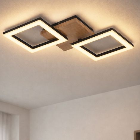 Plafoniera lampada da soggiorno lampada metallo nero moderna luce in legno elementi mobili, legno, 2x LED 18 W 1200lm 3000K bianco caldo, LxPxH 46x22,5x7 cm