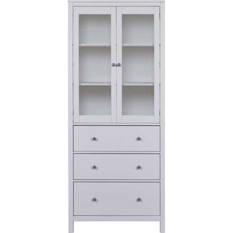Vaisselier 2 portes 3 tiroirs 82x39,5x197 cm en pin blanc - CHILOM (1/5)