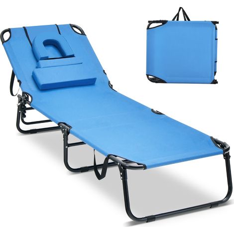 Sedia pieghevole foro viso cuscini rimovibili schienale regolabile 5 livelli Sedia sdraio Blu (1/4)