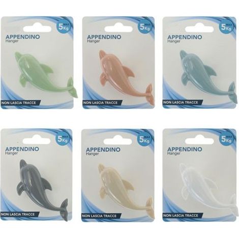 Cleafe - Gancio Appendino Adesivo Appendiabiti Parete Cucina Bagno Forma Delfino Colorato 10806 -